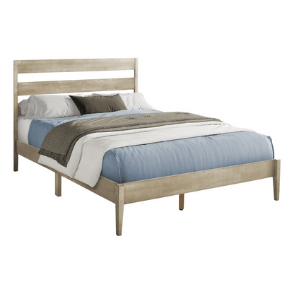 Queen size bed with grey solid wood legs, contemporary design by Start2Finish, shown with a modern upholstered headboard.