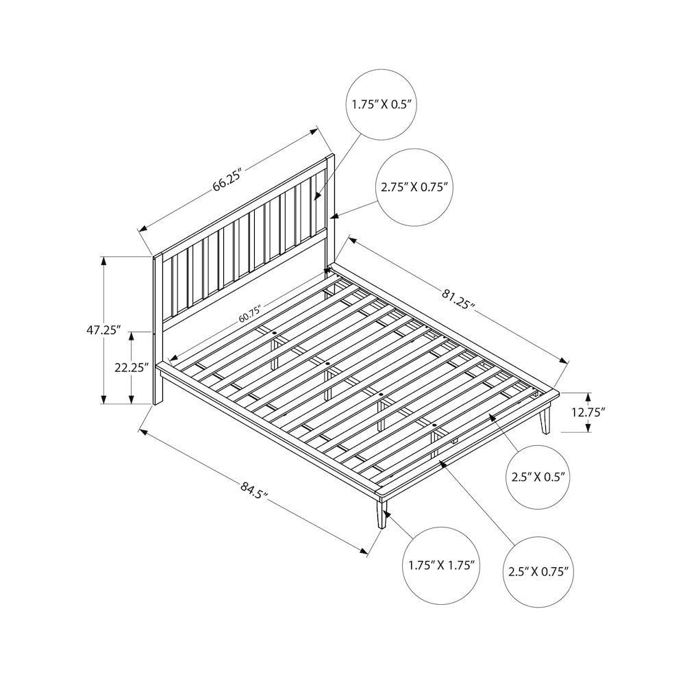 Contemporary queen size platform bed with black wood legs, sleek black finish, and modern design from Start2Finish.