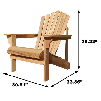 Western Red Cedar Riverside Adirondack Chair by Start2Finish, showing a classic outdoor wooden furniture piece with wide armrests.