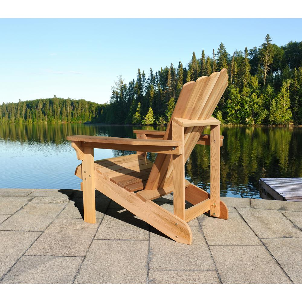Start2Finish Riverside Adirondack Chair made of Western Red Cedar, featuring a classic slatted back and wide armrests.