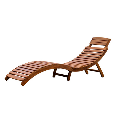 Start2Finish curved folding chaise lounger with padded cushion and adjustable backrest, perfect for outdoor relaxation.
