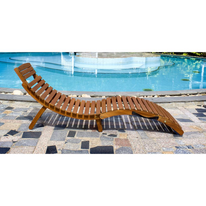 Start2Finish curved folding chaise lounger with a cushioned surface and adjustable backrest, designed for outdoor relaxation.