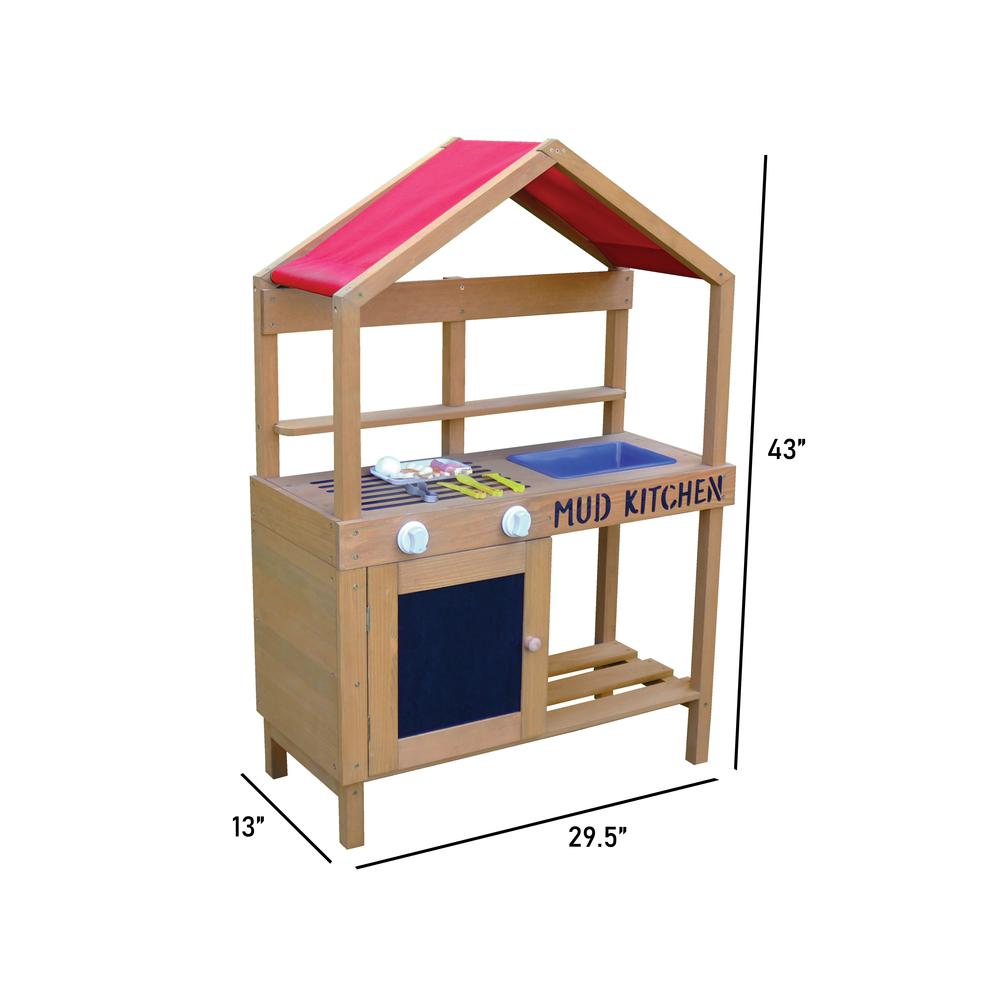 Kid’s mud kitchen by Start2Finish with a wooden table, play utensils, and outdoor setting for imaginative outdoor play.