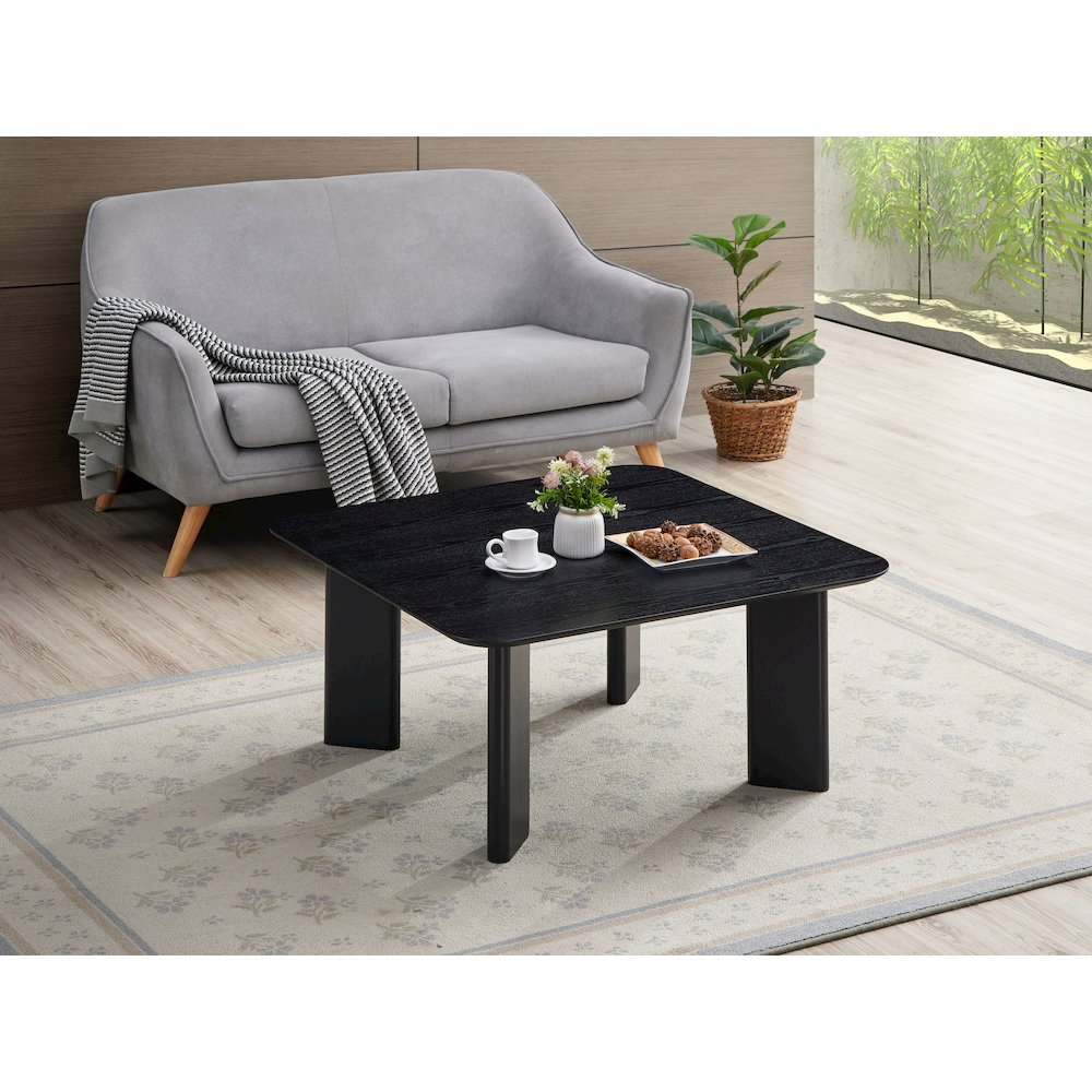 Square modern wood coffee table in black ash finish by Start2Finish, showcasing clean lines and contemporary design.