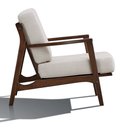 Beige Jasper solid wood and fabric upholstered accent armchair with wooden legs, stylish and comfortable for living room decor.