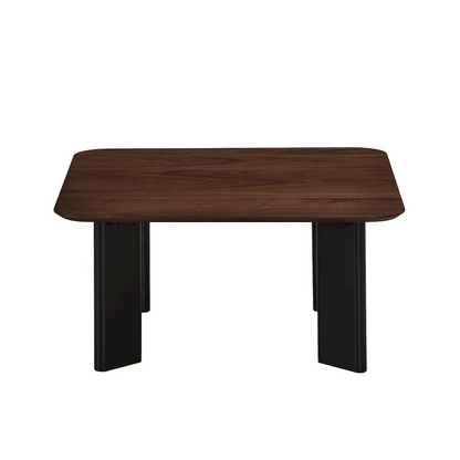 Modern walnut wood Joss square coffee table from Start2Finish with sleek, minimalist design and smooth surface.