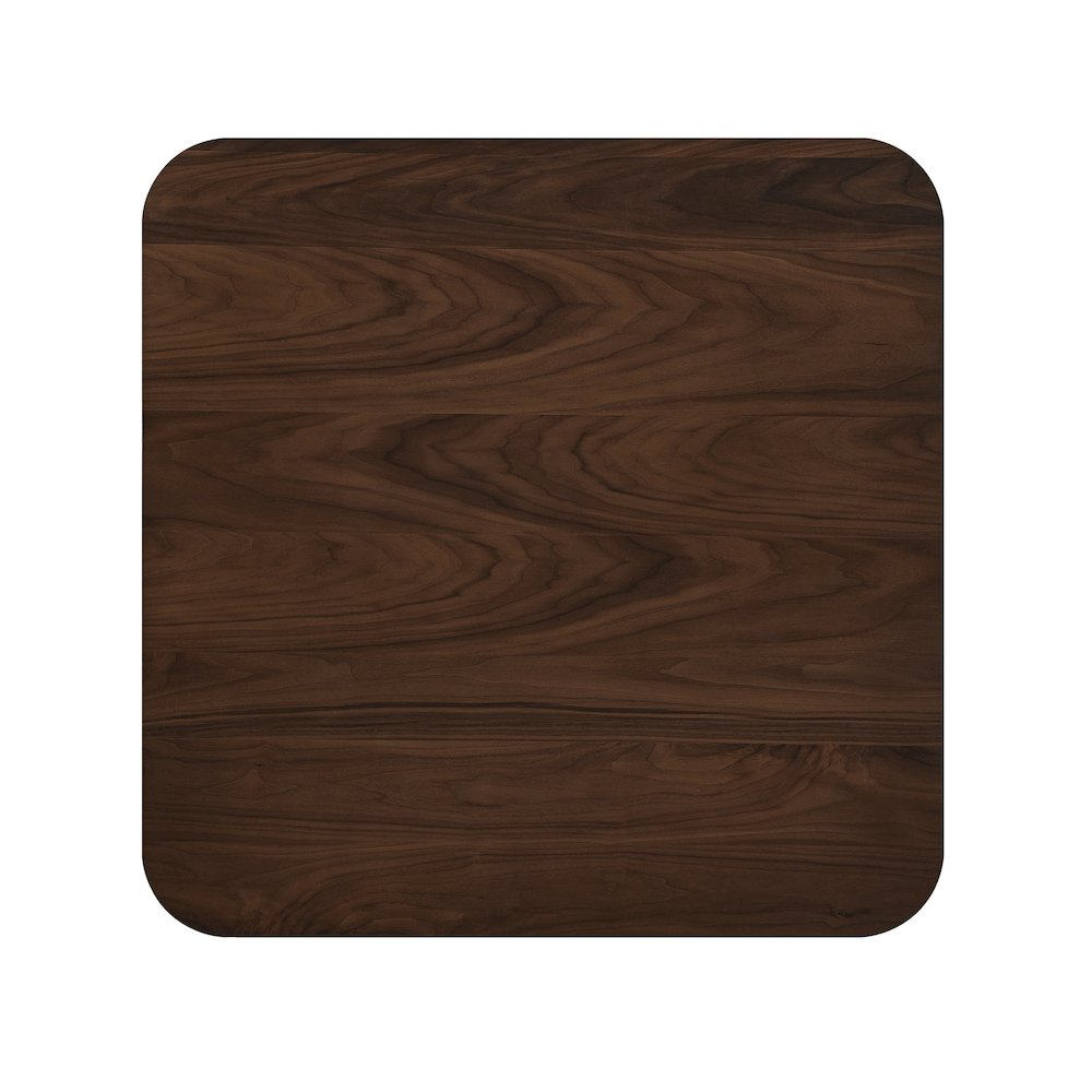 Modern walnut wood Joss square coffee table by Start2Finish with clean lines and a sleek, contemporary design.