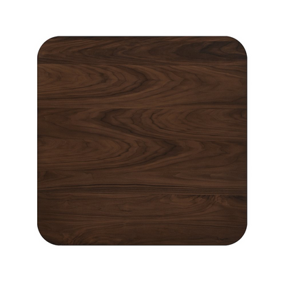 Modern walnut wood Joss square coffee table by Start2Finish with clean lines and a sleek, contemporary design.