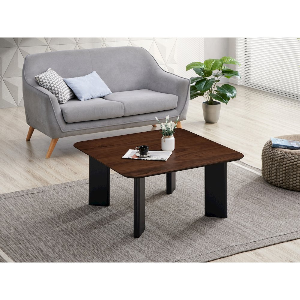 Modern walnut wood Joss square coffee table by Start2Finish with sleek, minimal design and smooth finish.