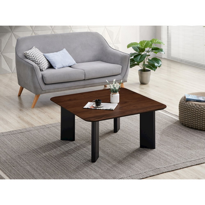 Modern walnut wood Joss square coffee table by Start2Finish with sleek, minimal design and smooth finish.