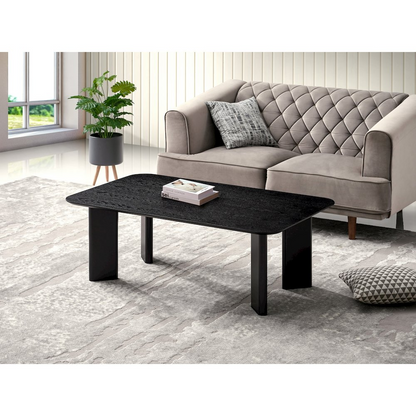 Modern black ash wood coffee table with rectangular shape from Start2Finish, featuring a sleek, minimalist design for contemporary living rooms.