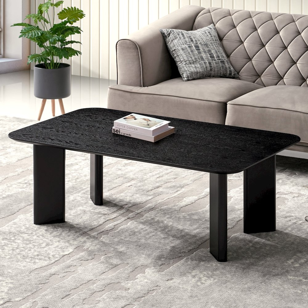 Black ash Joss rectangular wood coffee table by Start2Finish featuring a modern design and sleek rectangular shape.