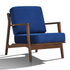 Blue Jasper solid wood and velvet upholstered accent armchair with curved wooden legs and plush cushioning.