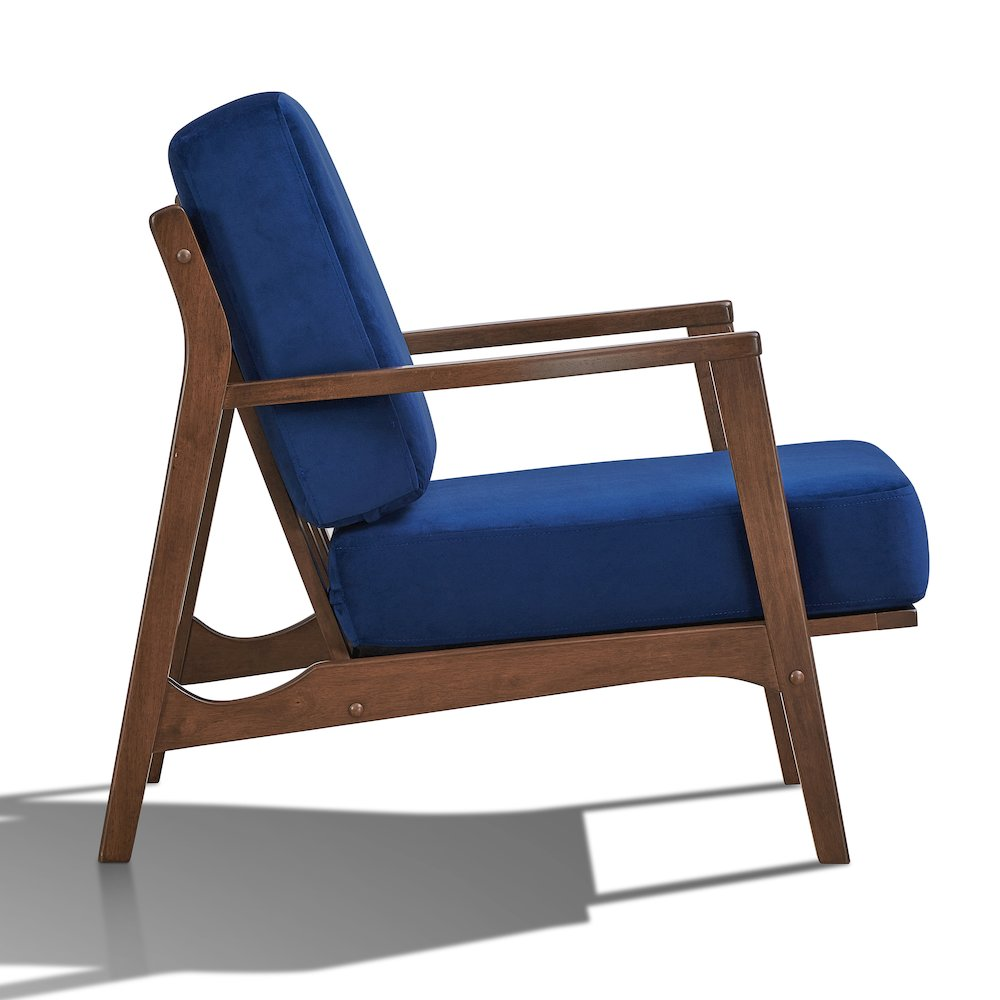Blue Jasper solid wood and velvet upholstered accent armchair with wooden legs, stylish and comfortable for living room decor.