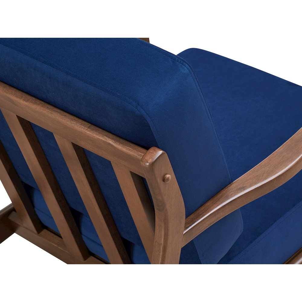 Blue Jasper solid wood and velvet upholstered accent armchair with wooden legs and plush velvet seat.