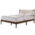 Ella Wooden Queen size platform bed by Start2Finish with walnut finish and beige upholstery, featuring a sturdy wooden frame.