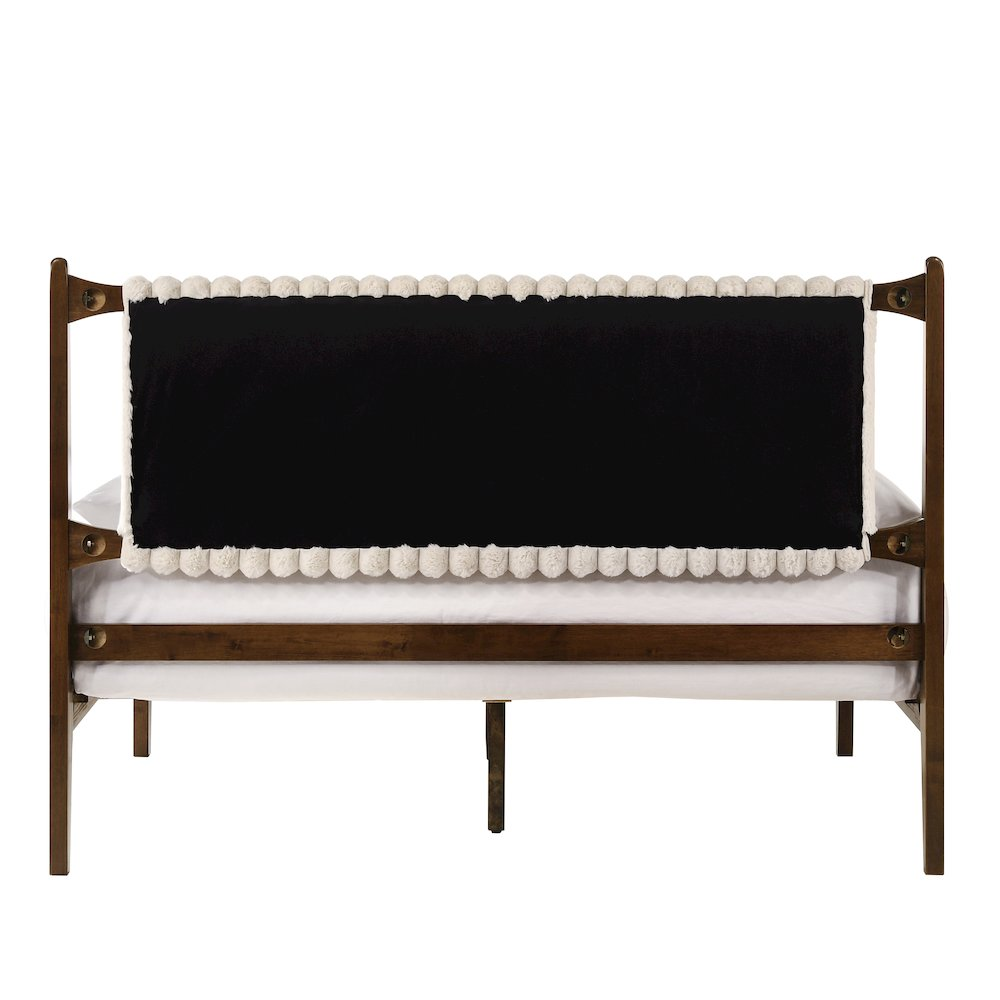 Ella Wooden Queen size Platform Bed by Start2Finish with walnut finish and beige upholstered headboard, shown in a modern bedroom setup.