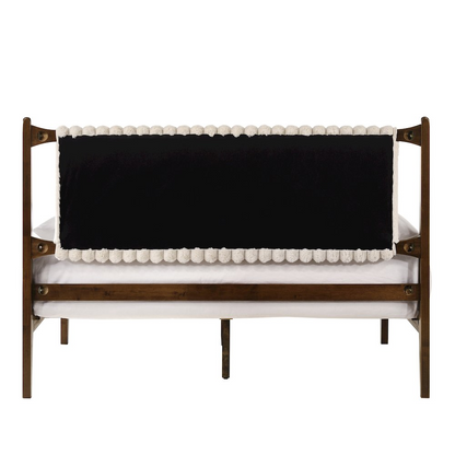 Ella Wooden Queen size Platform Bed by Start2Finish with walnut finish and beige upholstered headboard, shown in a modern bedroom setup.
