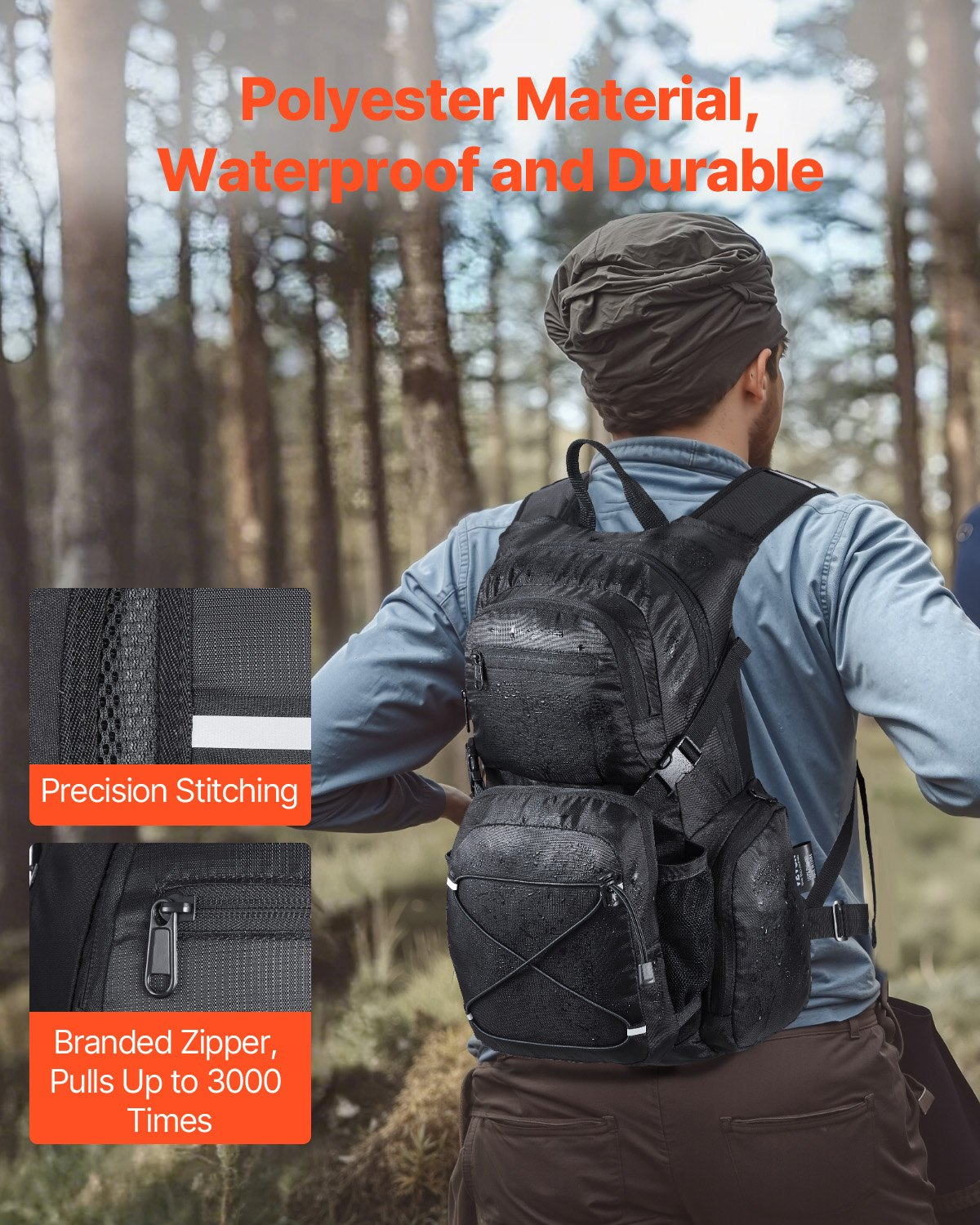 Start2Finish VEVOR 25L hydration backpack with insulated water bladder, adjustable straps, and storage for hiking, running, and camping.