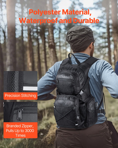 Start2Finish VEVOR 25L hydration backpack with insulated water bladder, adjustable straps, and storage for hiking, running, and camping.