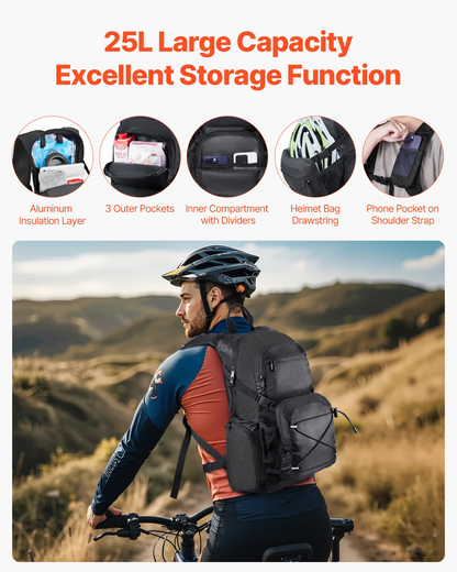 Start2Finish VEVOR 25L insulated hydration backpack with water bladder, storage, ideal for hiking, running, cycling, camping.