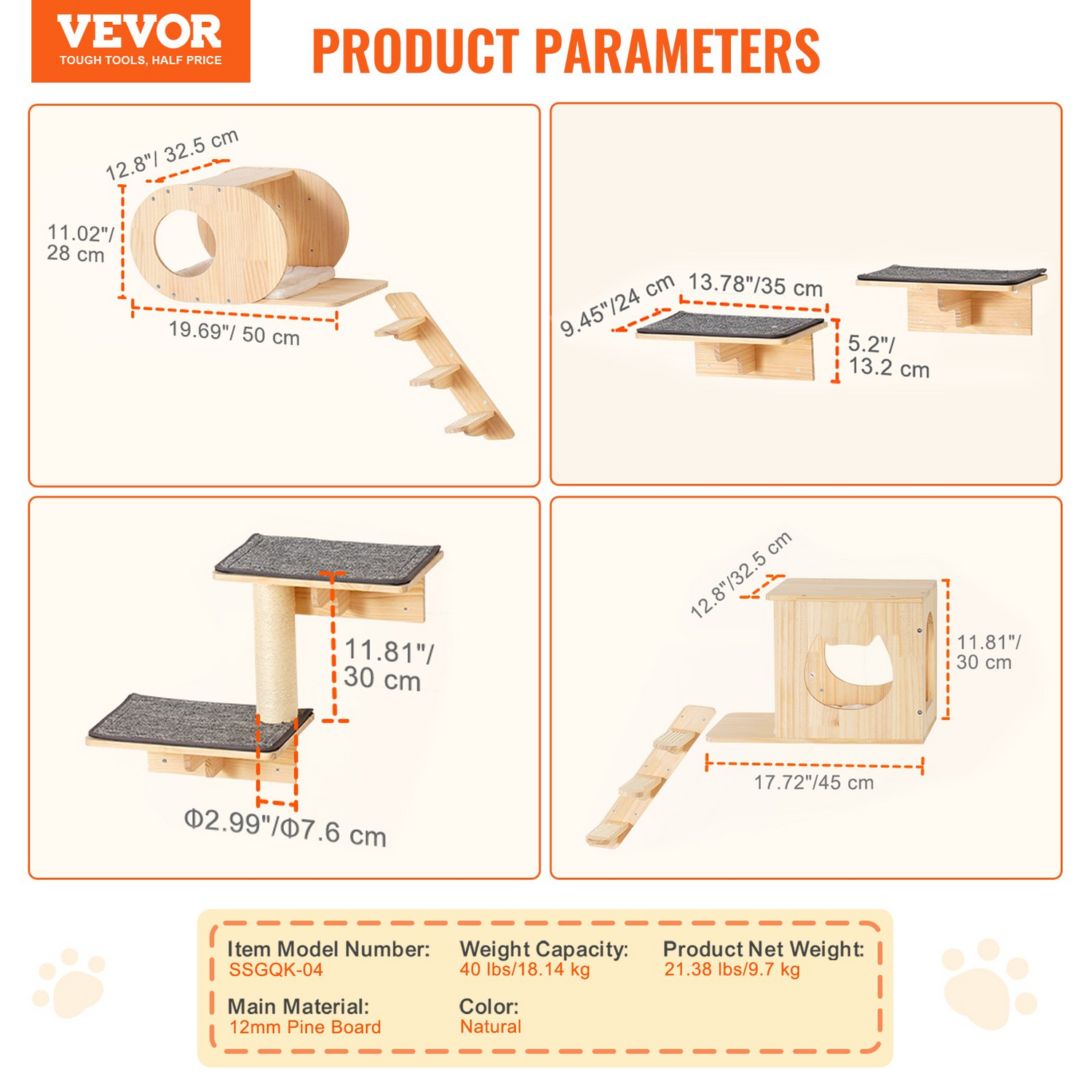 Start2Finish VEVOR Wall Mounted Cat Shelves set with perches, hammocks, and climbing boards for cats up to 40 lbs.