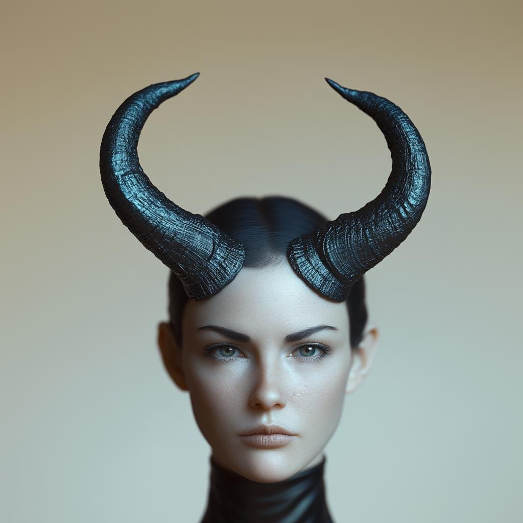 3D printed curved demon horns headpiece for fantasy cosplay, featuring detailed, realistic horn design for costumes.