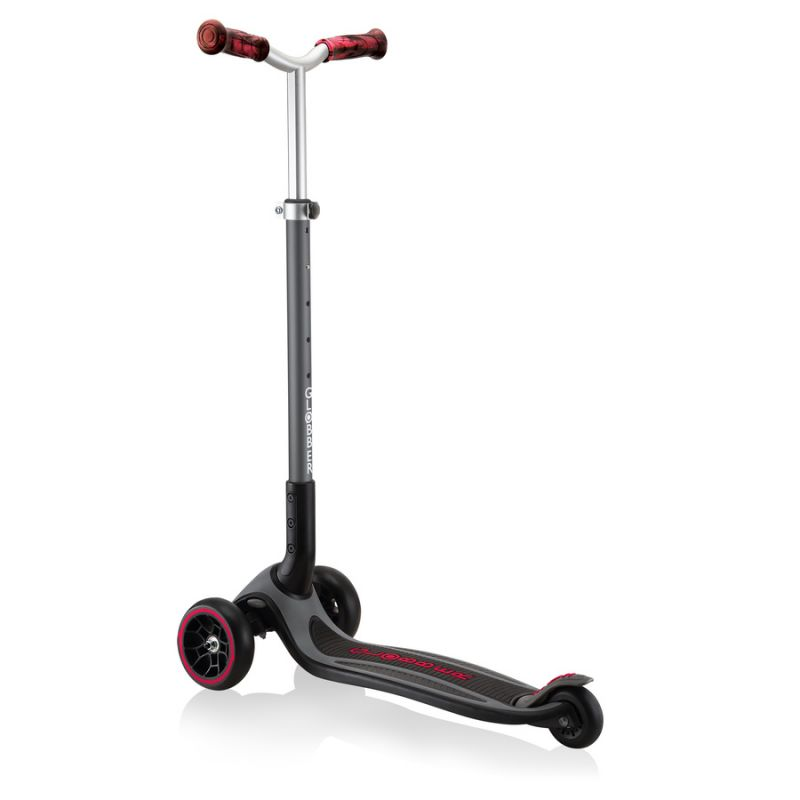 Start2Finish Globber Master Prime 3-Wheel Scooter in black with red accents, suitable for kids, showing the scooter&