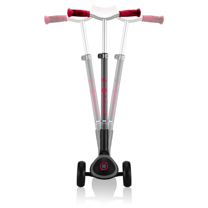 Start2Finish Globber Master Prime 3-Wheel Scooter in black and red, suitable for kids, with sturdy design and easy-to-grip handles.