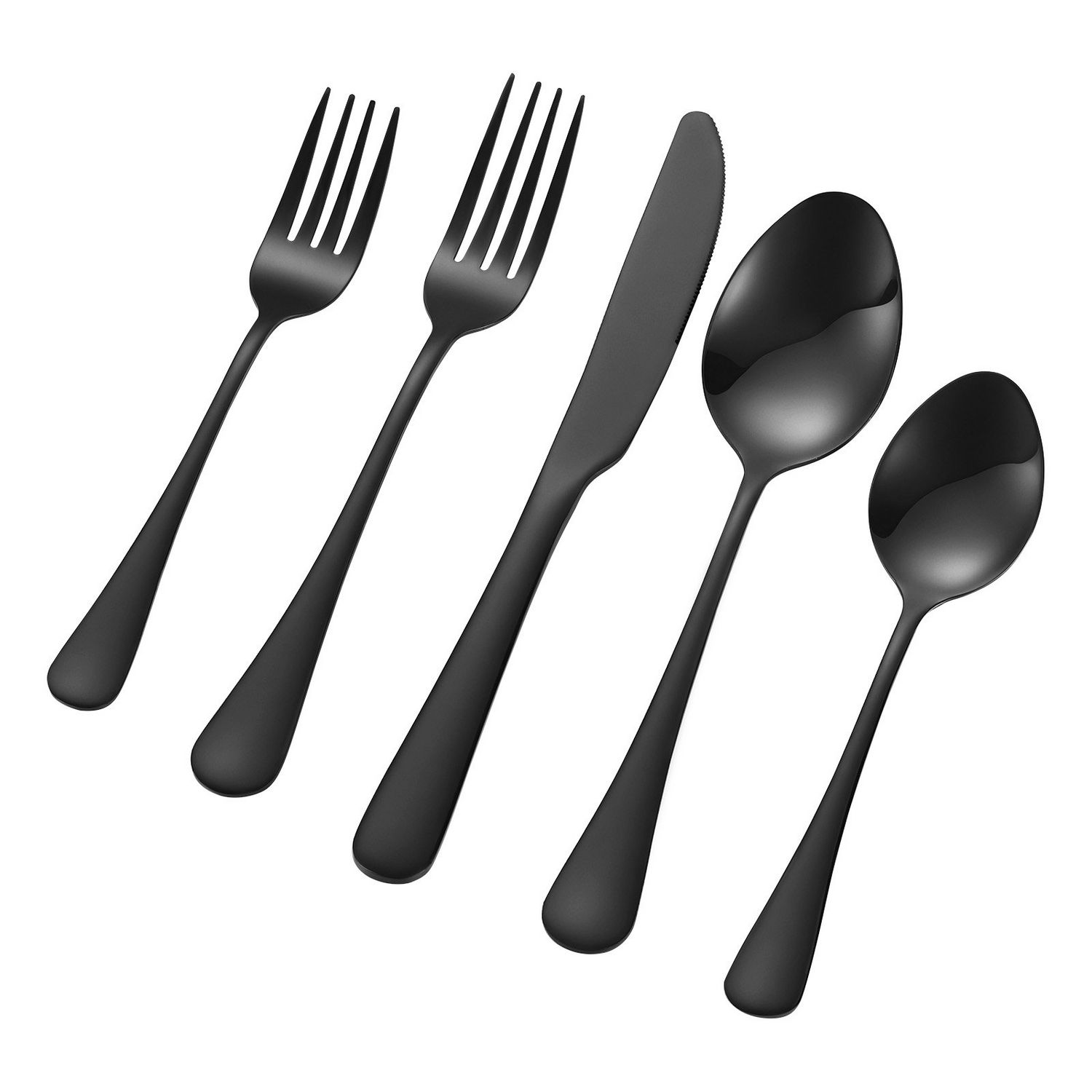 Start2Finish VEVOR 30-piece black and silver stainless steel flatware set including knives, forks, and spoons for home dining.