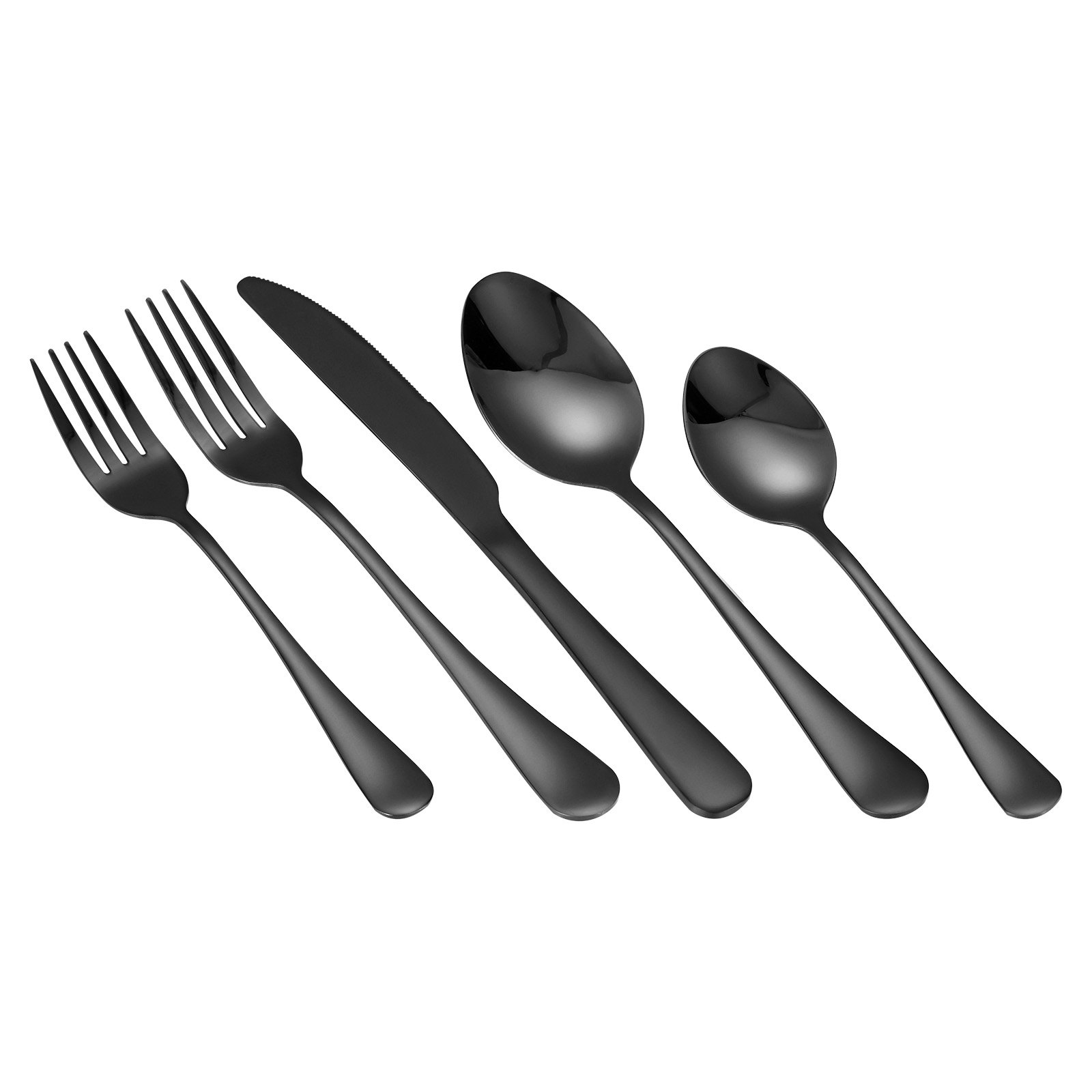 Start2Finish VEVOR 30-piece black and silver stainless steel flatware set with knives, forks, and spoons for home dining.