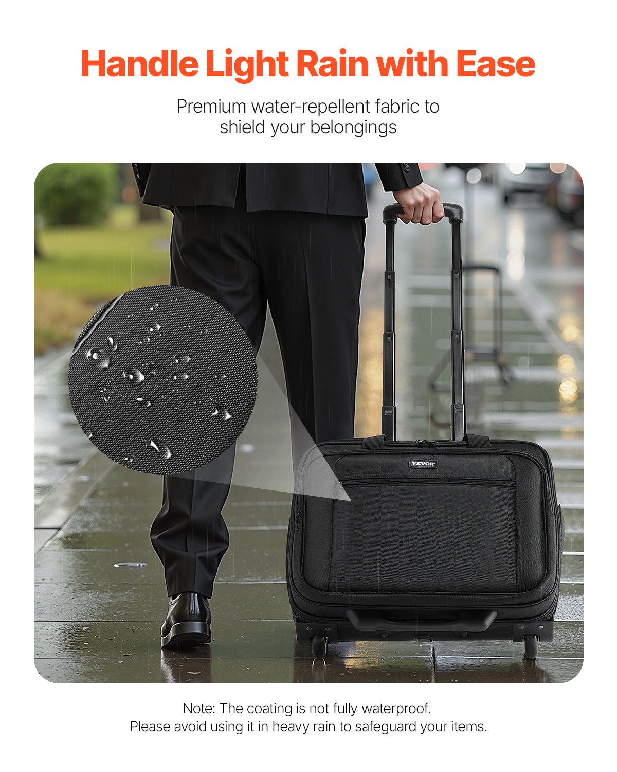Start2Finish VEVOR rolling laptop bag with wheels, telescoping handle, fits up to 15.6-inch laptops, black wheeled briefcase for work.