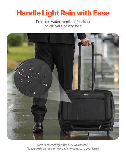 Start2Finish VEVOR rolling laptop bag with wheels, telescoping handle, fits up to 15.6-inch laptops, black wheeled briefcase for work.
