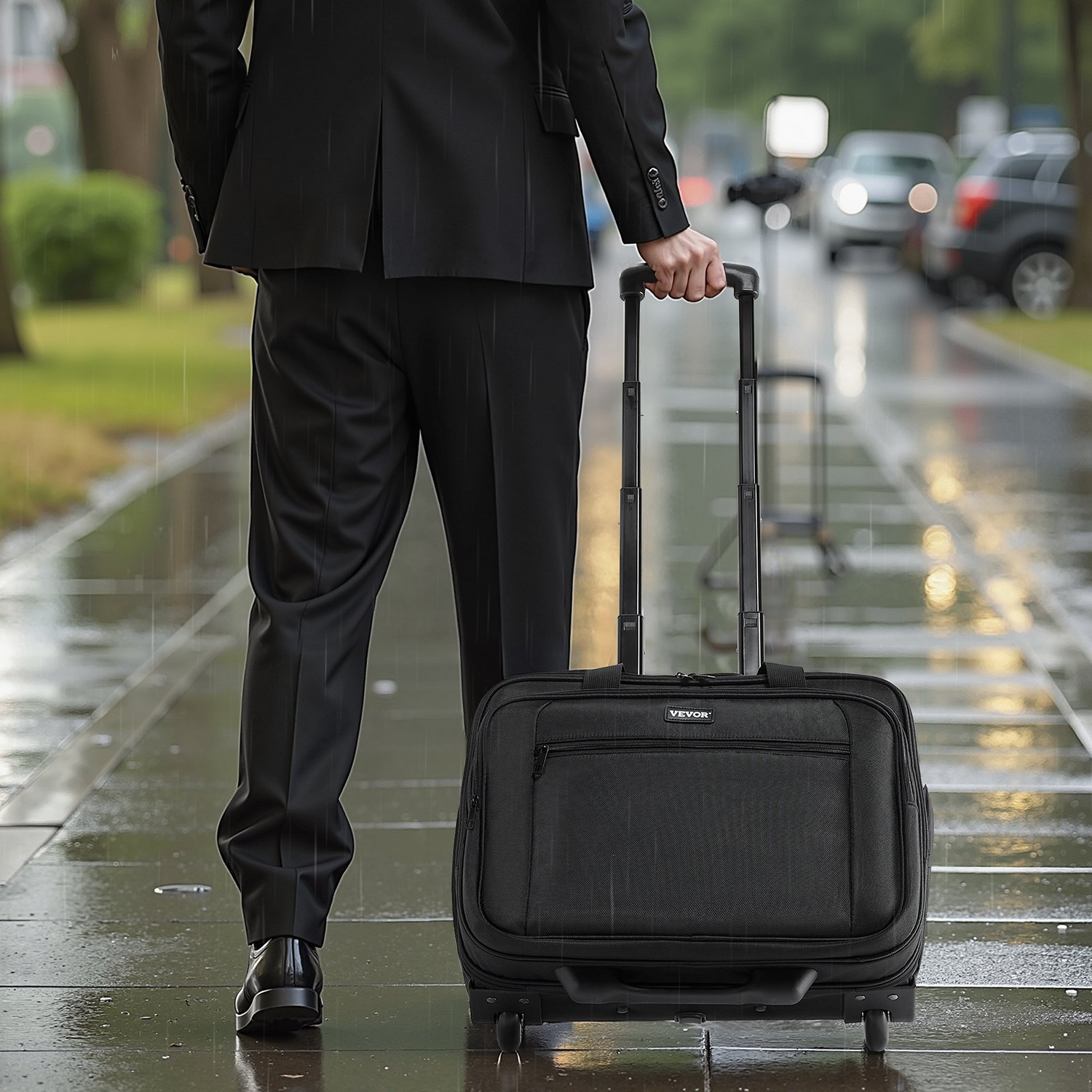 Start2Finish VEVOR rolling laptop bag with wheels, telescoping handle, fits up to 15.6-inch laptops, black wheeled briefcase for work.