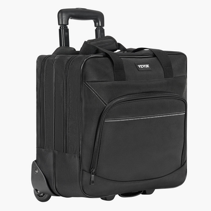 Black VEVOR rolling laptop bag with wheels and telescoping handle, fits up to 15.6-inch laptops, ideal for work and travel.