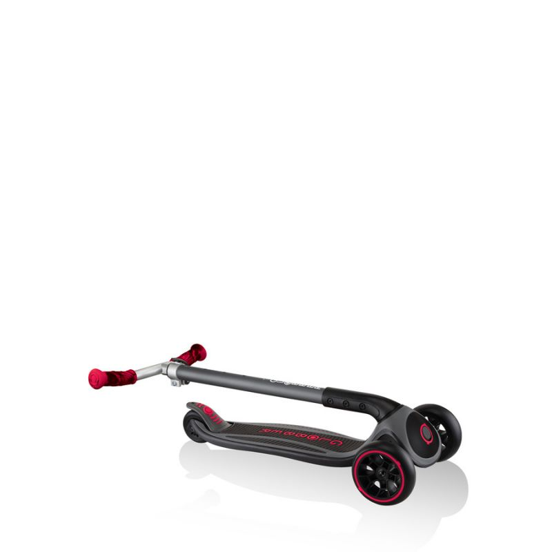 Start2Finish Globber Master Prime 3-Wheel Scooter in black with red accents, featuring sturdy wheels and a comfortable handlebar.