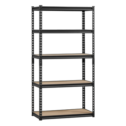 Start2Finish VEVOR 5-tier metal storage shelves for garage, kitchen, or warehouse, adjustable black utility rack with 2000 lbs capacity