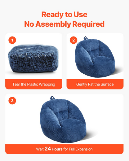 Start2Finish blue 3-foot bean bag chair with soft armrests, storage pocket, memory foam fill, and teddy velvet cover for bedroom or playroom.