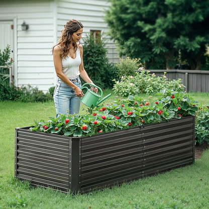 Start2Finish VEVOR metal raised garden bed, 6x3x2 ft outdoor galvanized planter box with open bottom for vegetables, flowers, herbs.