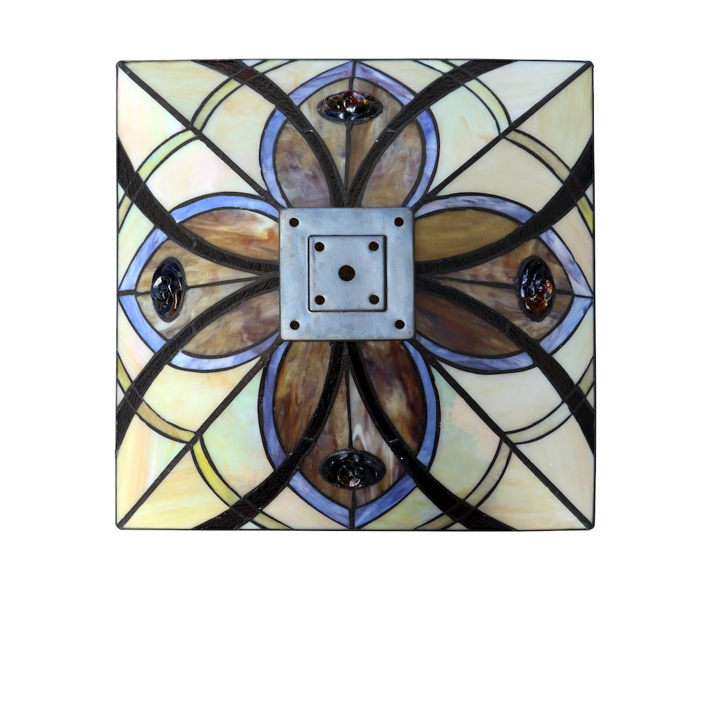 Start2Finish Orson Tiffany-Style 2 Light Mission Table Lamp with 16-inch stained glass shade and bronze finish.