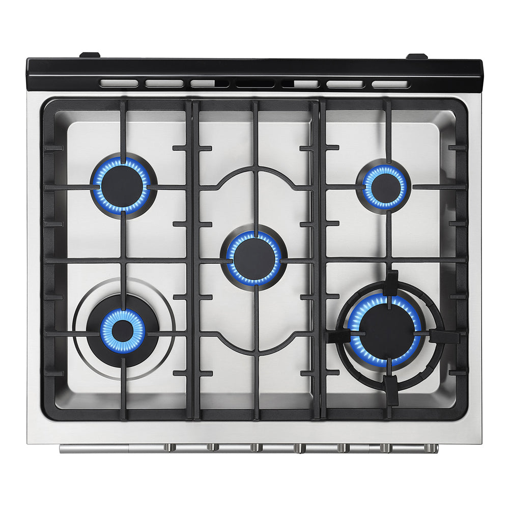 Empava 30-inch freestanding gas range with cooktop and oven, featuring control knobs and stainless steel finish.