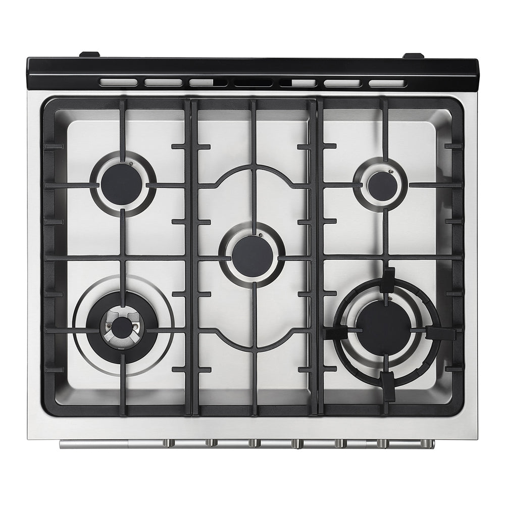 Start2Finish Empava 30-inch freestanding gas range with cooktop and oven, featuring control knobs and stainless steel finish.