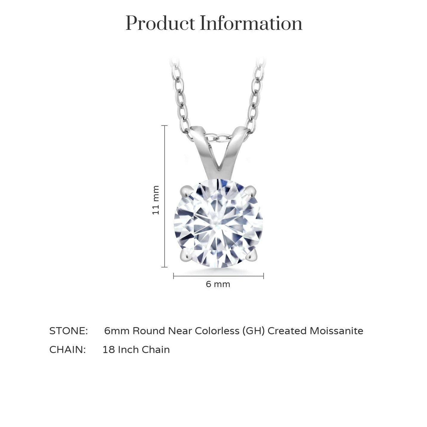 Created 2.00 CTW Moissanite solitaire pendant necklace with 18-inch chain in 14k white or yellow gold by Start2Finish.