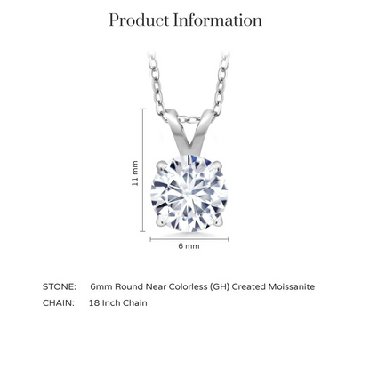 Created 2.00 CTW Moissanite solitaire pendant necklace with 18-inch chain in 14k white or yellow gold by Start2Finish.