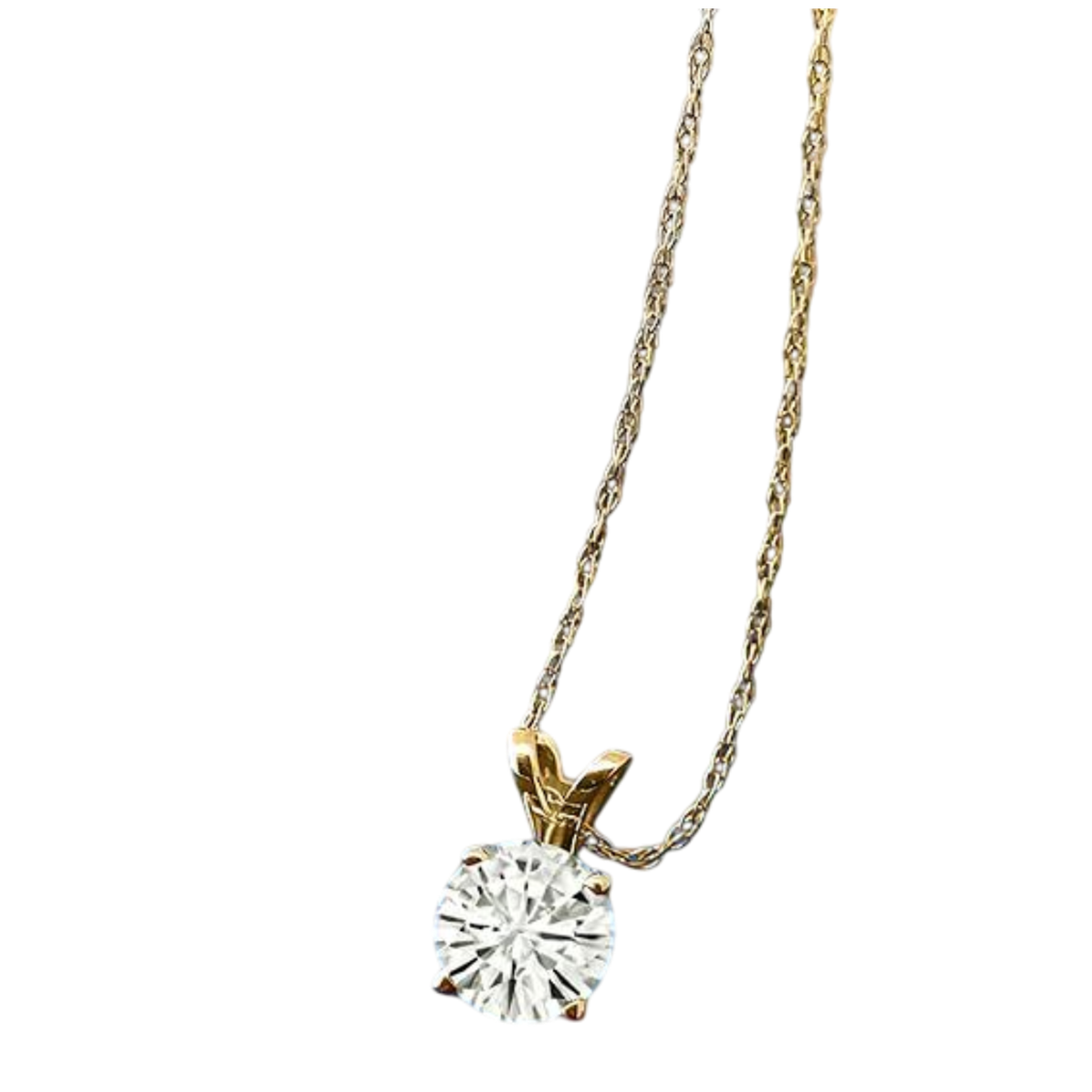 Created 2.00 CTW Moissanite solitaire pendant necklace with 18-inch chain in 14k white or yellow gold by Start2Finish.