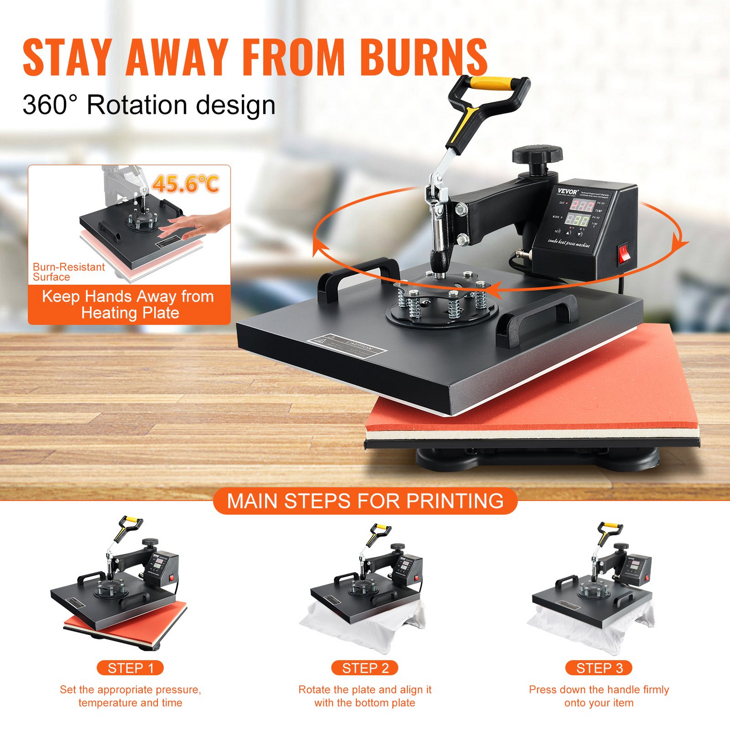 Start2Finish VEVOR 8-in-1 15x15 inch heat press machine with swing-away design for sublimation, vinyl, and heat transfer projects.