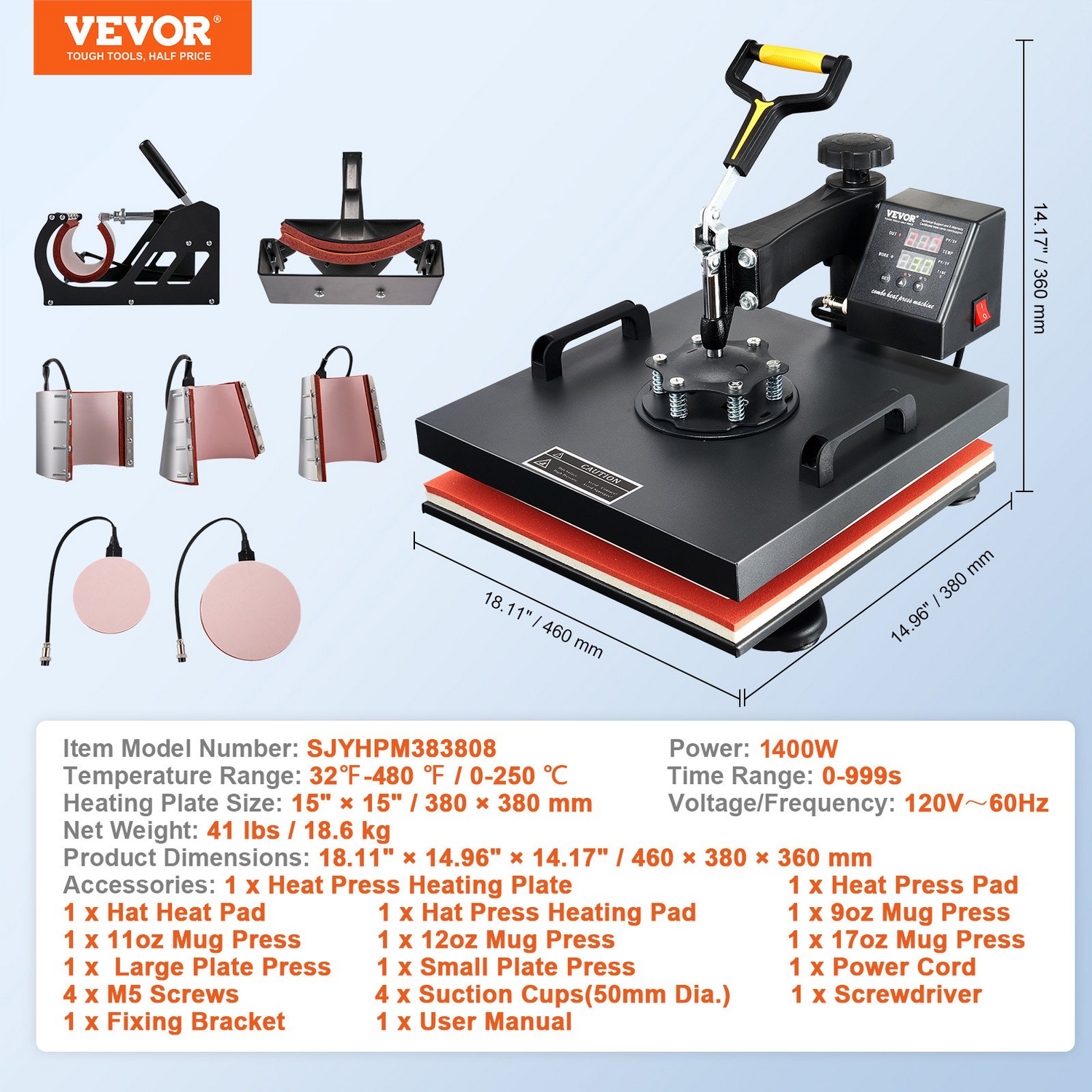 Start2Finish VEVOR 8-in-1 15x15 inch heat press machine with swing-away design for sublimation, vinyl, and heat transfer projects.