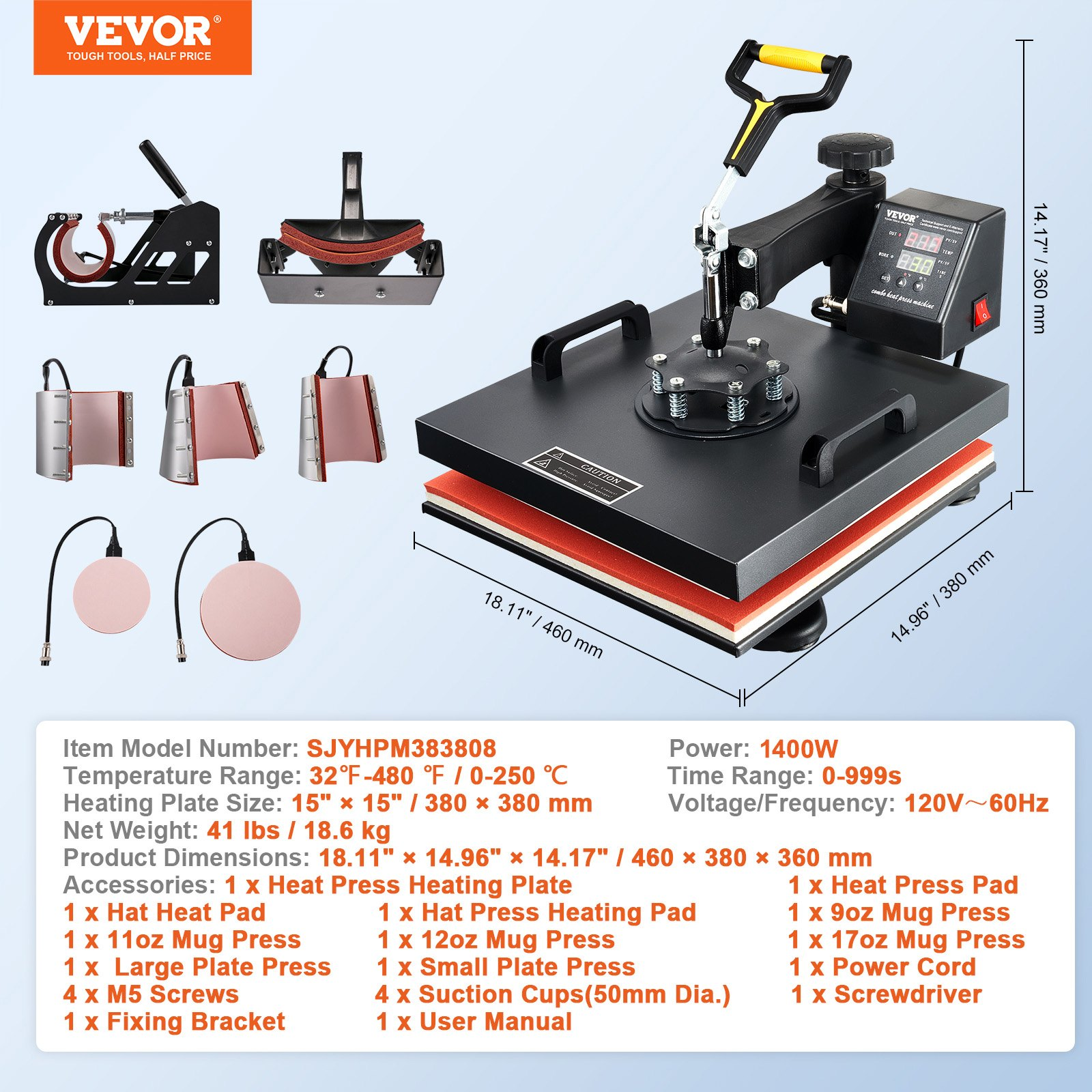 Start2Finish VEVOR 8-in-1 15x15 inch heat press machine with swing-away design for sublimation, vinyl, and heat transfer projects.