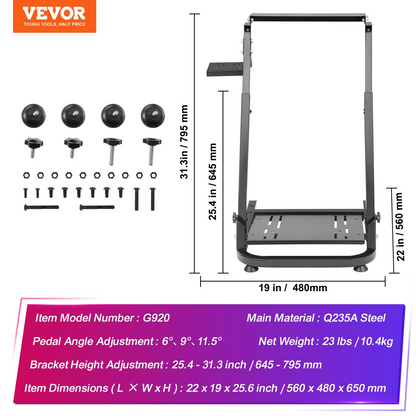 Start2Finish VEVOR G920 racing steering wheel stand with shifter mount for Logitech G27 G25 G29 gaming wheels, pedals not included.