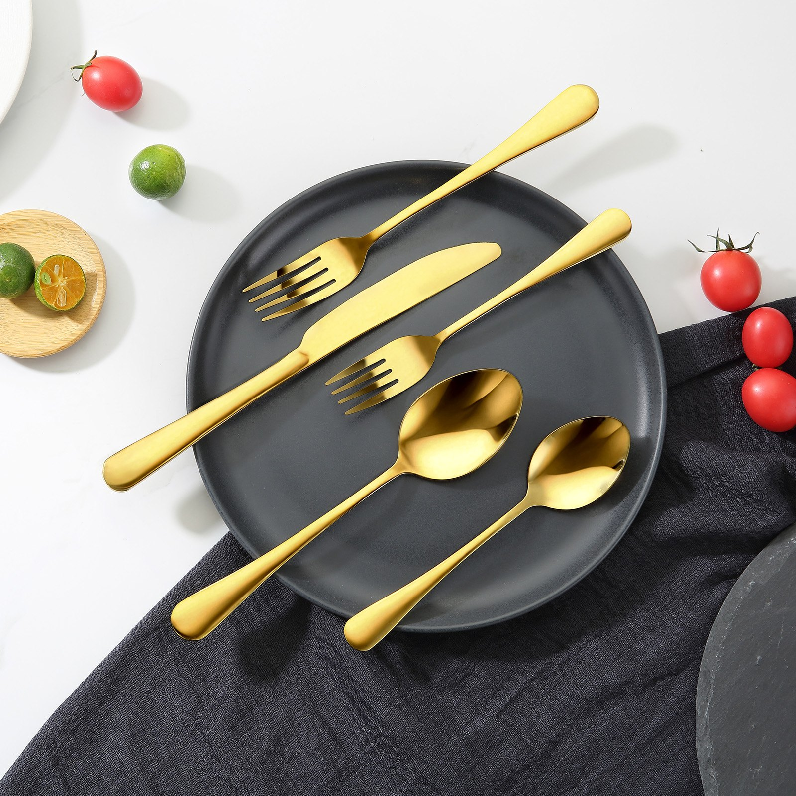 Start2Finish VEVOR 60-piece gold and silver stainless steel flatware set including knives, forks, and spoons for home use.
